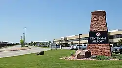 A view of the entrance to Centennial Airport.