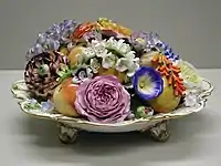 Floral centrepiece, c. 1840, bone china. This type of piece is often called Coalbrookdale porcelain