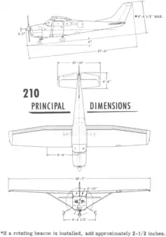 3-view line drawing of the Cessna 210A