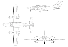 3-view line drawing of the Cessna 401C