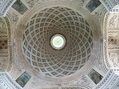 Inside of the spiral-coffered dome of the chapel