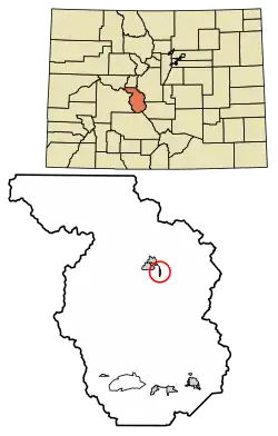 Location of the Johnson Village CDP in Chaffee County, Colorado.