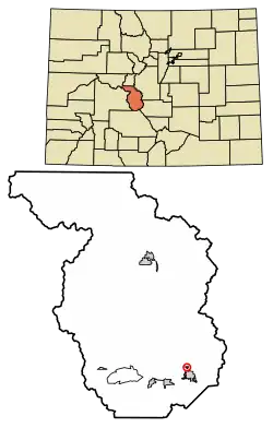 Location of the Smeltertown CDP in Chaffee County, Colorado.