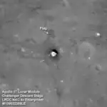 Higher resolution image of the Apollo 17 landing site showing the Challenger lunar module descent stage as photographed by the LRO