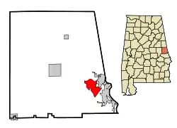 Location in Chambers County and the state of Alabama
