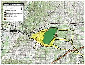 Map of Champion Hill Battlefield core and study areas by the American Battlefield Protection Program