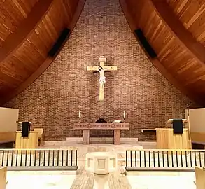 The chancel of a Lutheran church on Holy Saturday is adorned with black paraments, as black is the liturgical colour of this day in the Lutheran Churches.