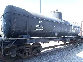 Tank Car UTLX #7682 (PDAX #1057). This single Dome Tank Car was built by the Union Tank Car Company for Southern Pacific in 1942. It has a riveted tank body.