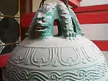 A bell in Chang Chun Temple, Wuhan, hanging on its pulao