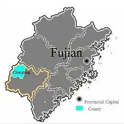 Location of Tingzhou fu in reorganised Fujian