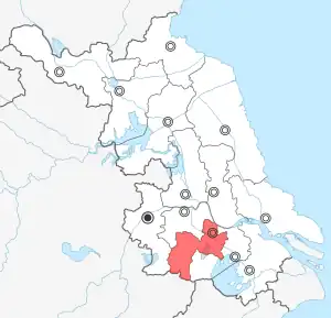 Location of Changzhou City jurisdiction in Jiangsu