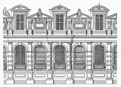 Facade design for garden wing of Tuileries Palace designed by Philibert Delorme