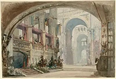Image 167Set design for Act 3 of Robert Bruce, by Charles-Antoine Cambon (restored by Adam Cuerden) (from Wikipedia:Featured pictures/Culture, entertainment, and lifestyle/Theatre)