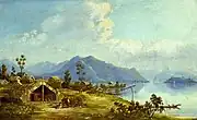 View of Lake Rotokākahi from Kaitereria Village in 1881 by Charles Blomfield