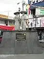 Statue dedicated to charros in the plaza in front of the municipal palace. Part of the inscription reads "For more than a century, our men and women have celebrated the "Carnaval de Charros" with their characteristic masks and outfit year after year and it is our pride to continue preserving this noble tradition"