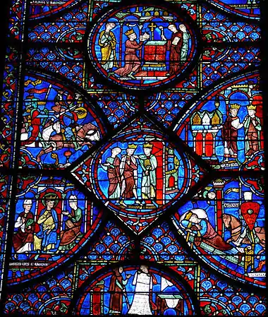 Detail of Life of Charlemagne, Bay 7 of Chartres Cathedral (1225)