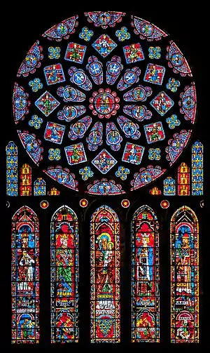 North transept windows; c. 1230–1235; stained glass; diameter (rose window): 10.2 m; Chartres Cathedral (Chartres, France)