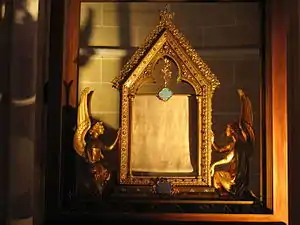Fragment of a reputed veil of Virgin Mary, displayed in the Chapel of the Martyrs