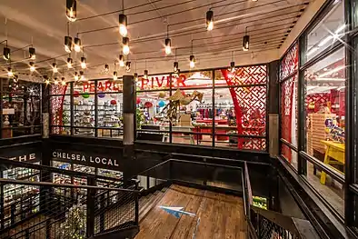 Chelsea Market's two levels featuring Pearl River Mart's colorful and cheery store above downstair's Chelsea Local