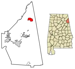 Location of Broomtown in Cherokee County, Alabama.