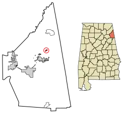 Location of Gaylesville in Cherokee County, Alabama.