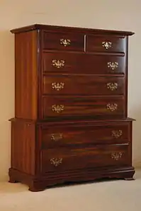 A chest on chest, a derivative of the simpler chest of drawers