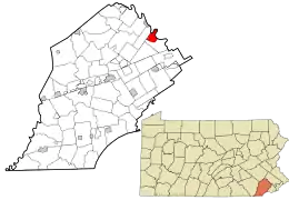 Location of Phoenixville in Chester County and the state of Pennsylvania