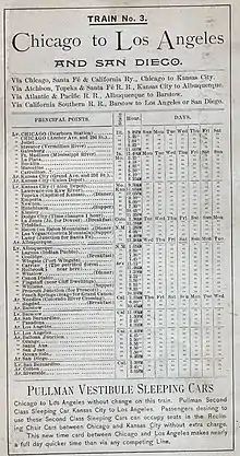 California Southern Railroad timetable, 1889
