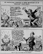 Chicago Tribune political cartoon published the day after the election deploring politicians for publicly endorsing candidates in  general elections who they had previously condemned strongly in their primary election
