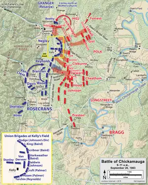 Map is labeled Battle of Chickamauga, 20 Sept. 1863, 9–11 am.