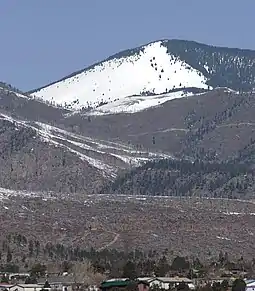 Tschicoma Mountain, the highest point in the Jemez Mountains, is underlain by Tschicoma Formation.