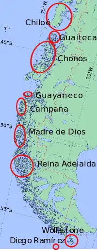 Location of the Archipelagoes of Patagonia
