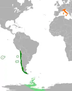 Map indicating locations of Chile and Italy