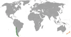 Map indicating locations of Chile and New Zealand