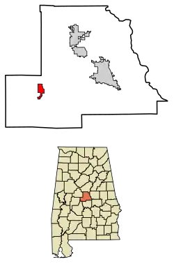 Location of Maplesville in Chilton County, Alabama.