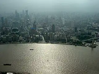 The Bund viewed from Oriental Pearl Tower in Pudong