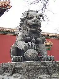 A Chinese guardian lion outside Yonghe Temple, Beijing, Qing dynasty, c. 1694