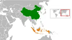Map indicating locations of China and Indonesia