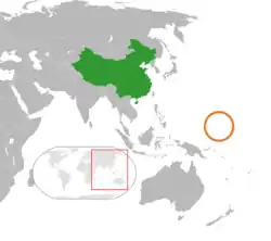 Map indicating locations of China and Federated States of Micronesia