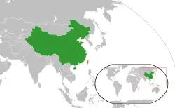 Map indicating locations of China and Taiwan