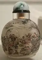 Chinese snuff bottle, 19th century, glass bottle with jadeite stopper, Honolulu Museum of Art