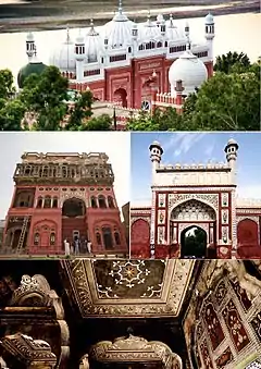 Clockwise from top: Shah Burhan Shrine, exterior and interior views of Chiniot's Shahi Mosque, Omar Hayat Mahal