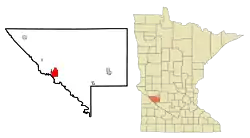 Location of Montevideowithin Chippewa County, Minnesota