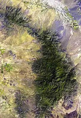 Chiricahua Mountain Range (massif), and its sub-Ranges, with the bordering valleys.