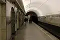 Station platform with clocks