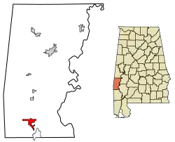Location of Silas in Choctaw County, Alabama.