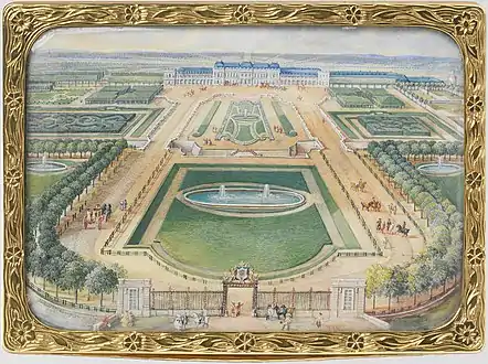 Northern view of the château from the entrance screen, the "Grille Dorée" (snuffbox top)