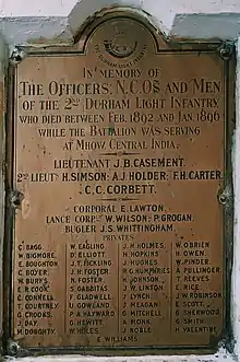 The 2nd Durham Light Infantry installed this during their tenure at Mhow between 1892 and 1896
