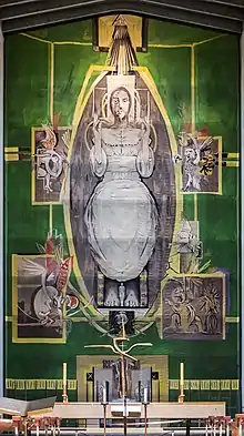 Christ in Glory depicted on a large tapestry in Coventry Cathedral, designed by Graham Sutherland and completed in 1962