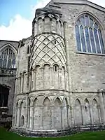 The north transept stair turret at Christchurch Priory, which was copied by Street for Kingston